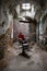 Red barber chair in a jail cell