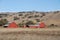 Red barn & brown hills