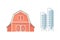Red barn farm house and silo storehouse, agricultural buildings vector illustration