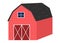 Red barn on the farm print in cartoon style. Wooden stable isolated element