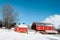 Red barn on a farm in the snow, York County, Pennsylvania