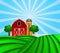 Red Barn with Grain Silo on Green Pasture