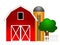 Red Barn with Grain Silo Illustration