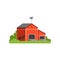 Red barn, rural farm building, countryside life object vector Illustration