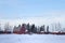 Red barn and sheds in winter