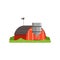 Red barn and silo tower, farm building, countryside life object vector Illustration