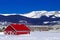 Red Barn and SNowy Mountains in Colorado