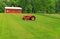 Red Barn Tractor Green Lawn