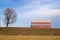 Red Barn and Tree on Winter Farmland