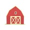 Red barn, wooden agricultural building with closed doors cartoon vector Illustration