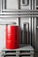 Red barrel and tubing - concept. silver pipeline system in crude oil factory