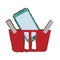 Red basket buying online smartphone commerce sketch