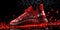 A red basketball shoe with a glowing red light. Generative AI image.