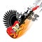 Red bass guitar in flame