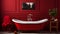 a red bathroom with a claw foot tub Hollywood Glam interior Bathroom with Deep Red color theme