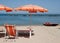 Red Beach Umbrella With Lifeboat