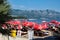 Red Beach Umbrellas, Dubva Beach, Montenegro