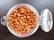 Red beans grains in a glass jar