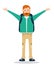 The red-bearded young man in a jacket happily waving his hands.