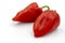 Red bell pepper closeup photo on white background. Tasty vegetable studio photo. Fresh ripe bell pepper.
