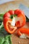 Red bell pepper cutting on cutting board