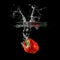 Red bell pepper falling in water with splash on black background, paprika, stop motion photography