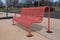 Red bench outside iron seat metal