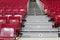 Red benches at the stadium tribune