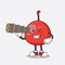 Red Berry cartoon mascot character using a monocular