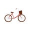 Red bicycle with brown basket, side view. Popular Vietnamese transport. Vehicle with two wheels. Flat vector design