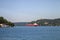 A red big freighter in Bosphorus