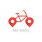 Red bike rental logo with map pin