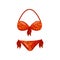 red bikini with floral pattern. Stylish women swimsuit. Trendy female clothing for swimming. Flat vector icon