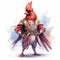 Red Bird In Knight Costume: Ross Tran Style Illustration For 2d Game Art