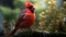 Red Bird Sitting On Branch In Green Forest