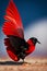 A red and black bird with its wings spread - Ai Generated