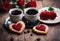 red black coffee Close heart shaped Romantic roses cookie breakfast