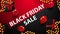 Red and Black discount banner for black friday with presents and balloons, top view