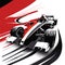 Red and black formula car. F1 landscape. Speed racing tournament
