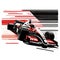 Red and black formula car. F1 landscape. Speed racing tournament