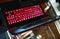 A red-black gaming laptop