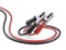 Red and black jumper cable for car battery. Power supply wire