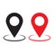 Red and black maps pin. Location map icon. Location pin. Pin icon vector.