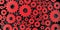 Red and black mechanical 3D manufacturing, metal gears cog cogs black background