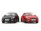 Red and black modern elegant family cars - front view
