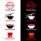 Red and black Noodle cuisine logo with chopsticks and Noodle Soup vector design