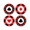 Red and black poker gaming chips vector set. Casino tokens coins.