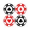 Red and black poker gaming chips vector set. Casino tokens coins.