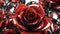 Red And Black Rose Flowers Glitter Super Detail. Generative AI