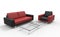 Red And Black Sofa And Ottoman